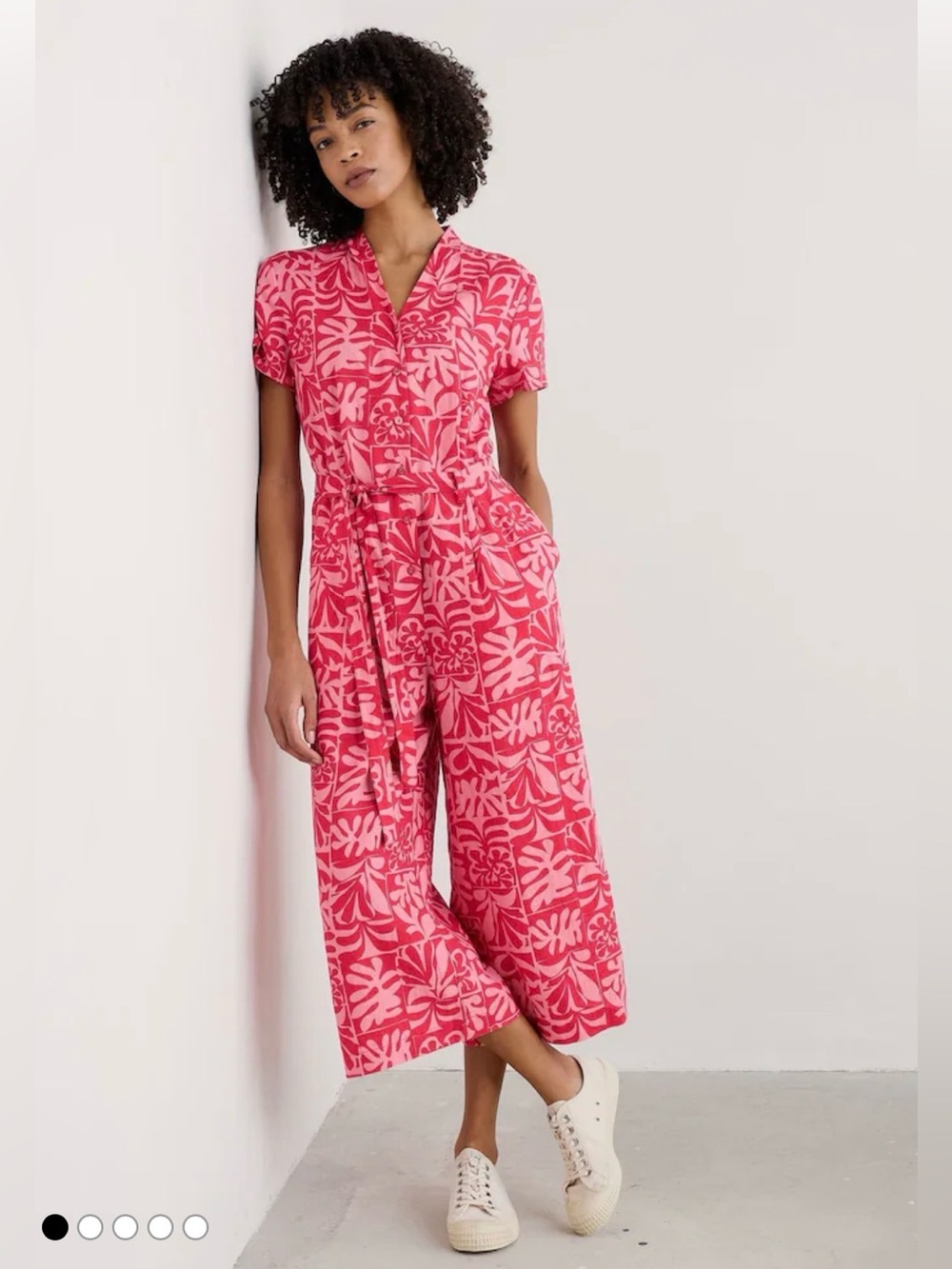 Seasalt Cornwall Treen Cove Jumpsuit 100% Linen Red Print , Medium/8